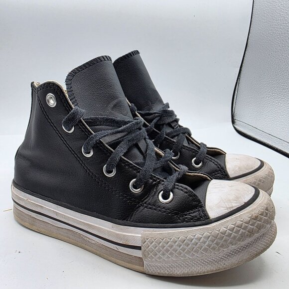 Converse Chuck Taylor Eva Lift Kids Size 1 Black White Platform Shoes A01015C - Picture 1 of 13